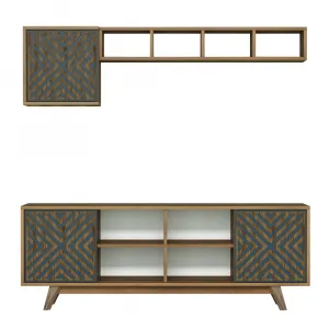 TV skrinka / Obývacia stena Inci - Walnut, Blue