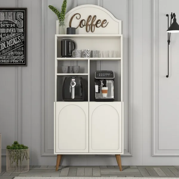 Coffee Bar Cabinet Lyon 80 - Cream, Walnut - POSLEDNÝ KUS