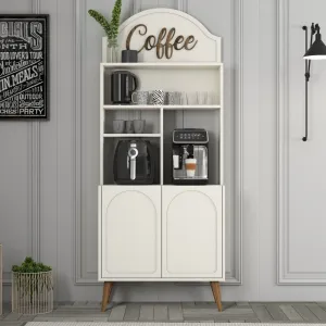 Coffee Bar Cabinet Lyon 80 - Cream, Walnut - POSLEDNÝ KUS