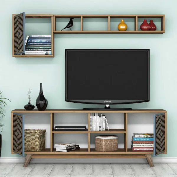 TV skrinka / Obývacia stena Inci - Walnut, Blue