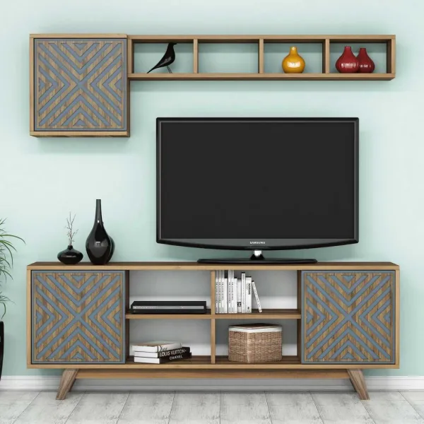 TV skrinka / Obývacia stena Inci - Walnut, Blue