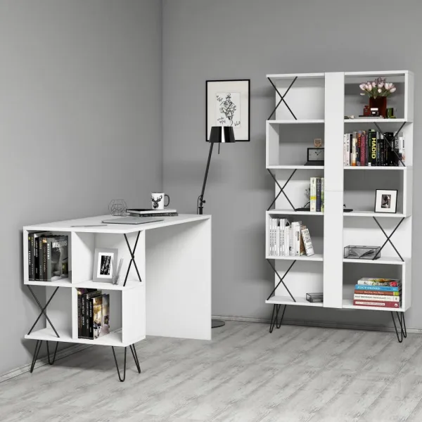 Písací stôl s knižnicou Extra - White