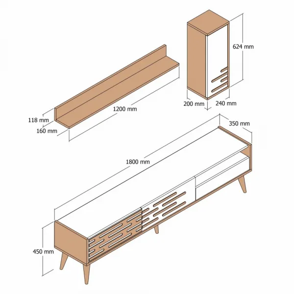 TV skrinka / Obývacia stena Valensiya - Walnut, White