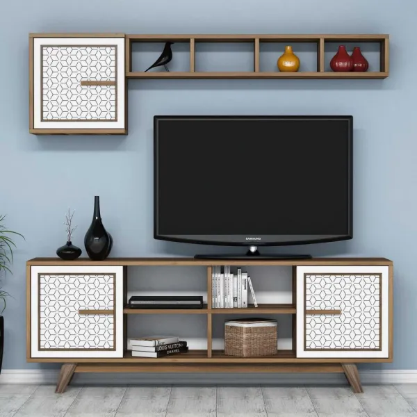 TV skrinka / Obývacia stena Ayla - Walnut, White