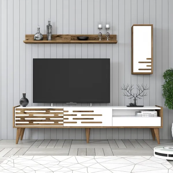 TV skrinka / Obývacia stena Valensiya - Walnut, White