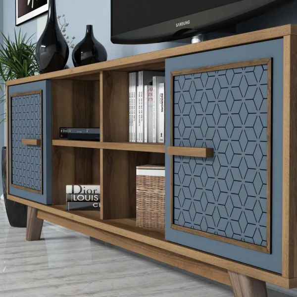 TV skrinka / Obývacia stena Ayla - Walnut, Blue