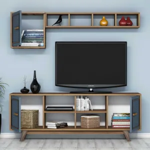 TV skrinka / Obývacia stena Ayla - Walnut, Blue