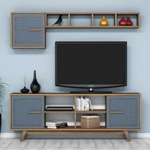 TV skrinka / Obývacia stena Ayla - Walnut, Blue