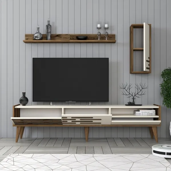 TV skrinka / Obývacia stena Valensiya - Walnut, Cream