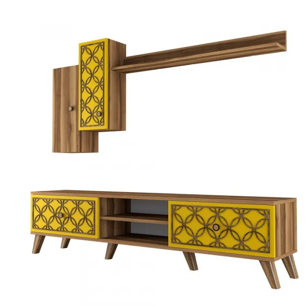 TV skrinka / Obývacia stena Class S - Walnut, Yellow