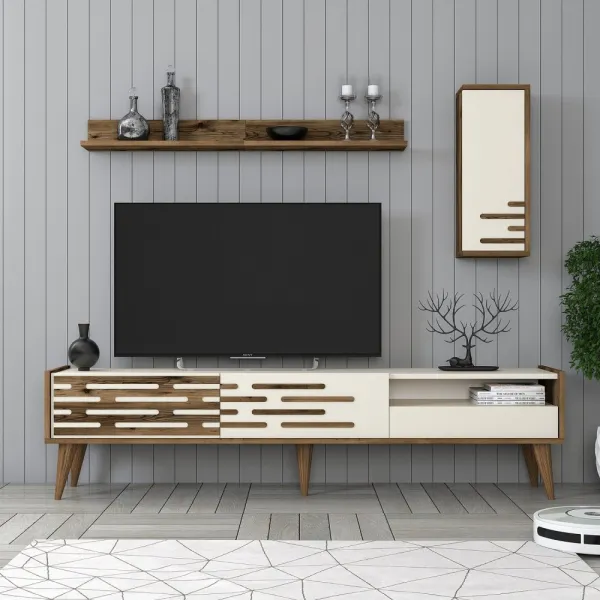 TV skrinka / Obývacia stena Valensiya - Walnut, Cream