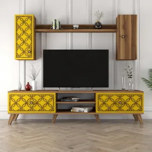 TV skrinka / Obývacia stena Class S - Walnut, Yellow