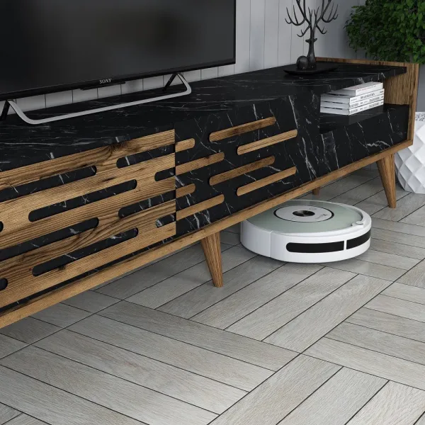 TV skrinka / Obývacia stena Valensiya - Walnut, Black, Marble