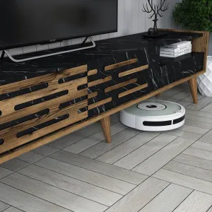 TV skrinka / Obývacia stena Valensiya - Walnut, Black, Marble