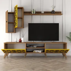 TV skrinka / Obývacia stena Class S - Walnut, Yellow