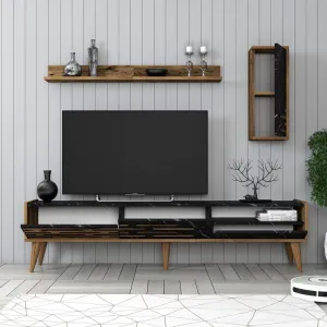 TV skrinka / Obývacia stena Valensiya - Walnut, Black, Marble