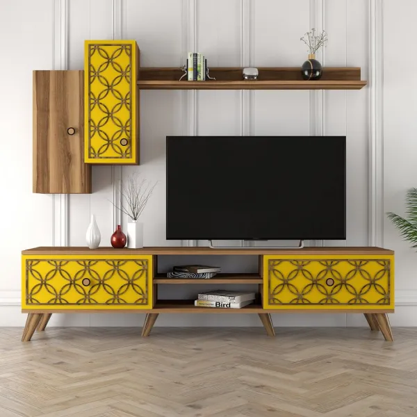 TV skrinka / Obývacia stena Class S - Walnut, Yellow