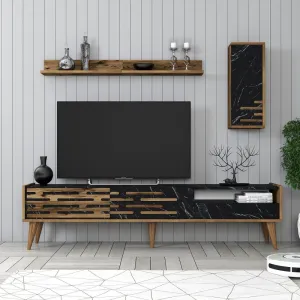 TV skrinka / Obývacia stena Valensiya - Walnut, Black, Marble