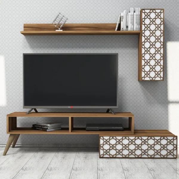 TV skrinka / Obývacia stena Planet - Walnut, White