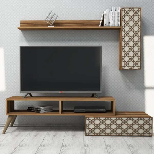 TV skrinka / Obývacia stena Planet - Walnut, Cream
