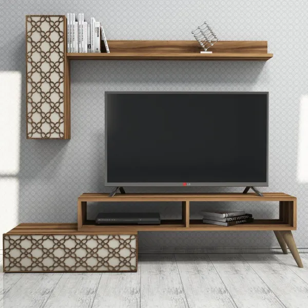 TV skrinka / Obývacia stena Planet - Walnut, Cream