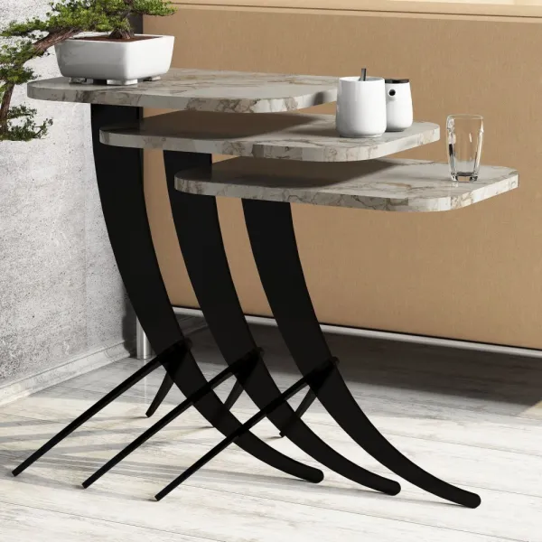 Sada odkladacích stolíkov (3 kusy) Pion - White Marble