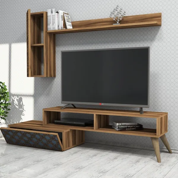 TV skrinka / Obývacia stena Planet - Walnut, Chalcedony