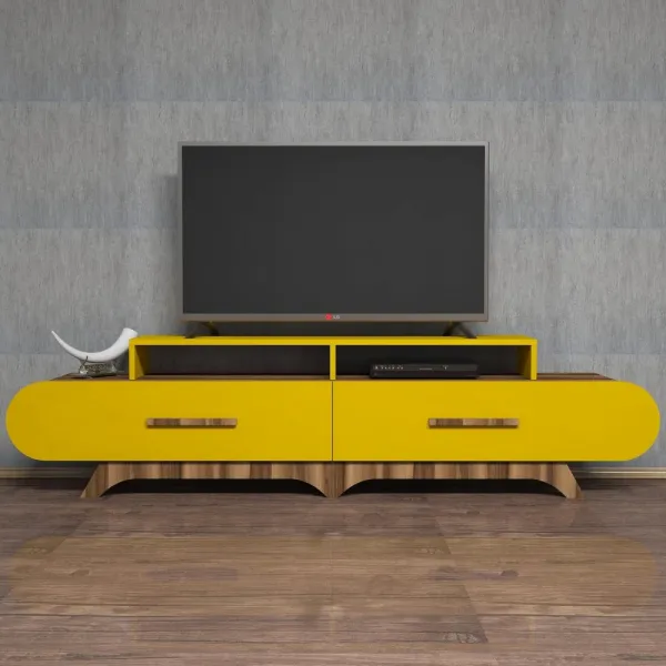 TV stolík Flora - Walnut, Yellow