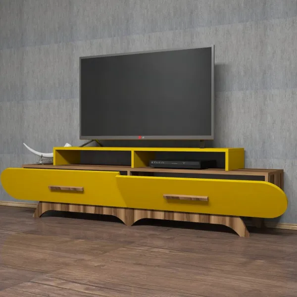 TV stolík Flora - Walnut, Yellow