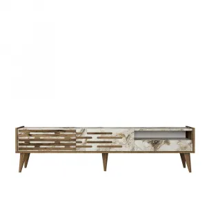 TV stolík Valensiya - Walnut, White, Marble