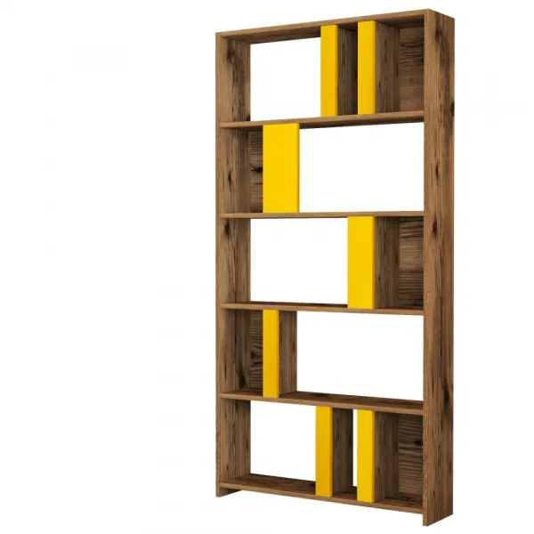 Knižnica Lima - Walnut, Yellow