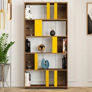 Knižnica Lima - Walnut, Yellow