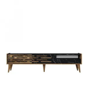 TV stolík Valensiya - Walnut, Black, Marble