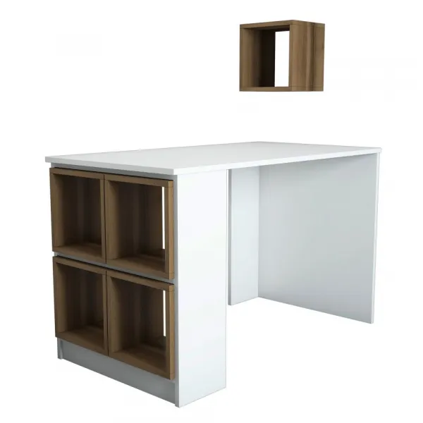 Písací stôl Box - White, Walnut