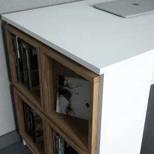 Písací stôl Box - White, Walnut
