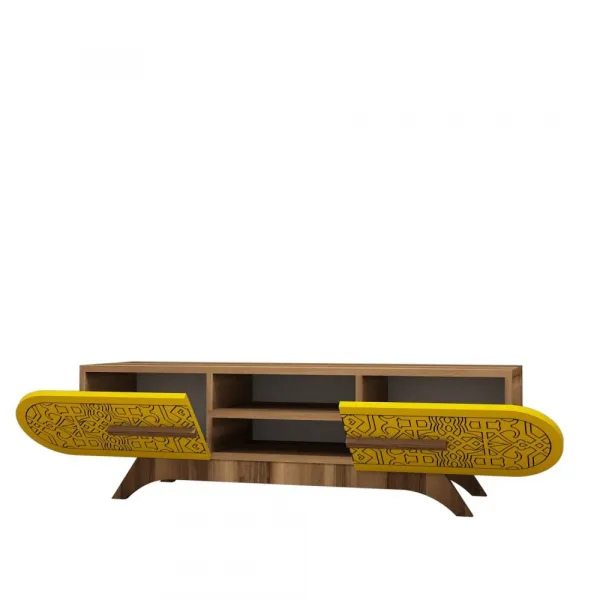 TV stolík Defne - Walnut Yellow