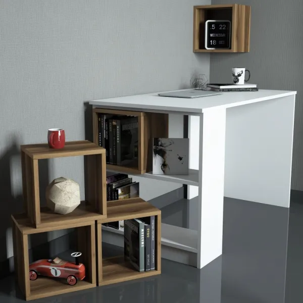 Písací stôl Box - White, Walnut