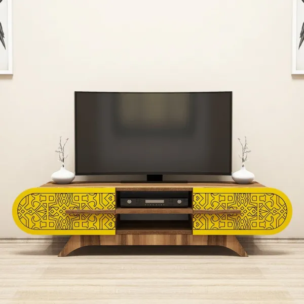 TV stolík Defne - Walnut Yellow