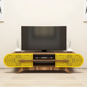 TV stolík Defne - Walnut Yellow