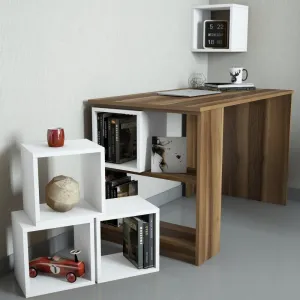 Písací stôl Box - Walnut, White