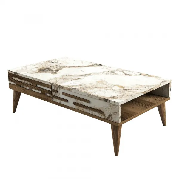 Konferenčný stolík Valensiya - Walnut, White, Marble