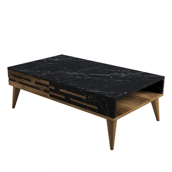Konferenčný stolík Valensiya - Walnut, Black, Marble