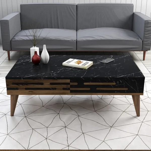 Konferenčný stolík Valensiya - Walnut, Black, Marble