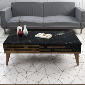 Konferenčný stolík Valensiya - Walnut, Black, Marble