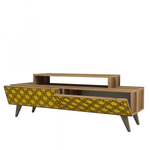 TV stolík City - Walnut, Yellow