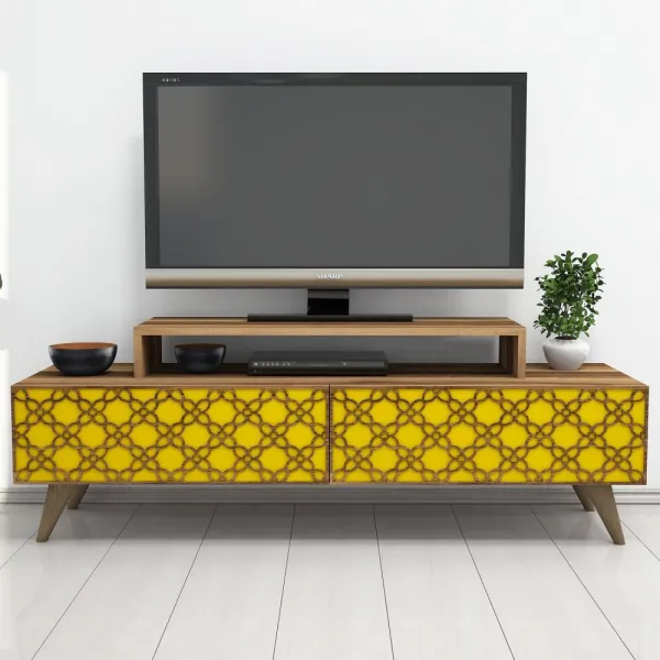 TV stolík City - Walnut, Yellow