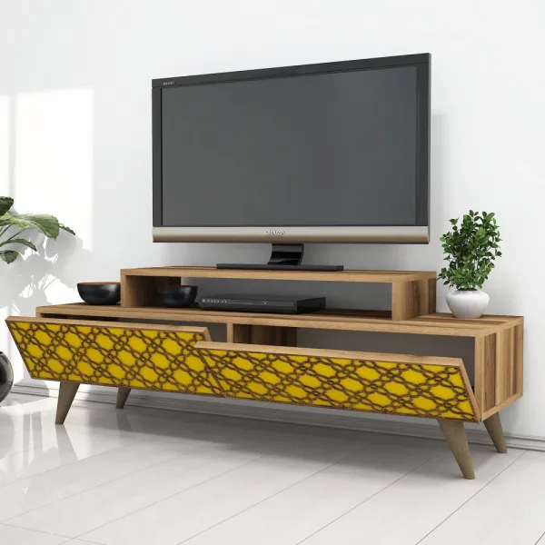 TV stolík City - Walnut, Yellow