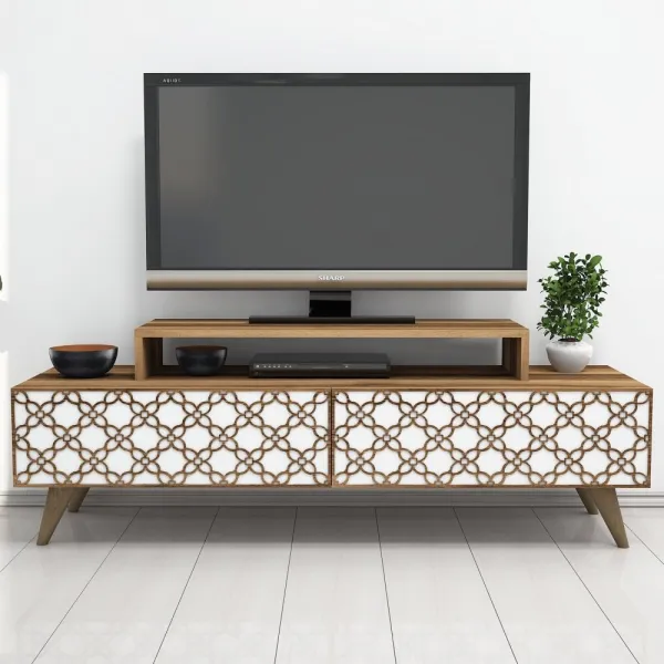 TV stolík City - Walnut, White