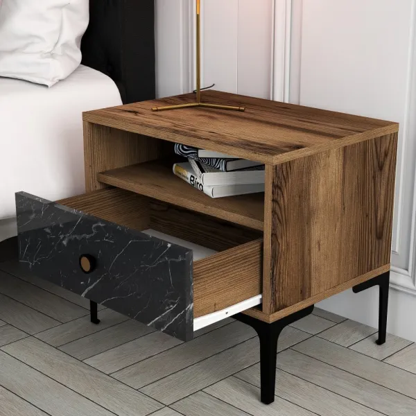 Nočný stolík Lizbon 534 - Walnut, Black