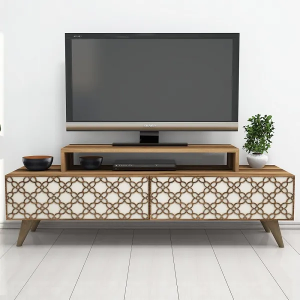TV stolík City - Walnut, Cream